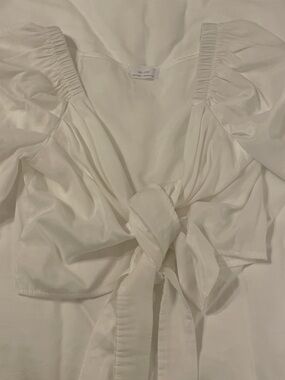 OAK + FORT Cream Tie-Front Puff Sleeve Blouse